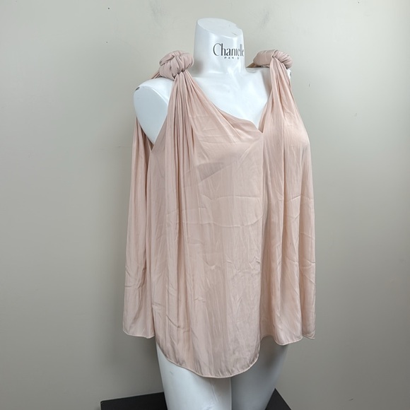 SMYTHE satin powder pink knotted shoulder V neck sleeveless blouse medium Vguc - Picture 6 of 11